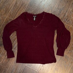 Daytrip Deep Red Long Sleeve V-Neck Top